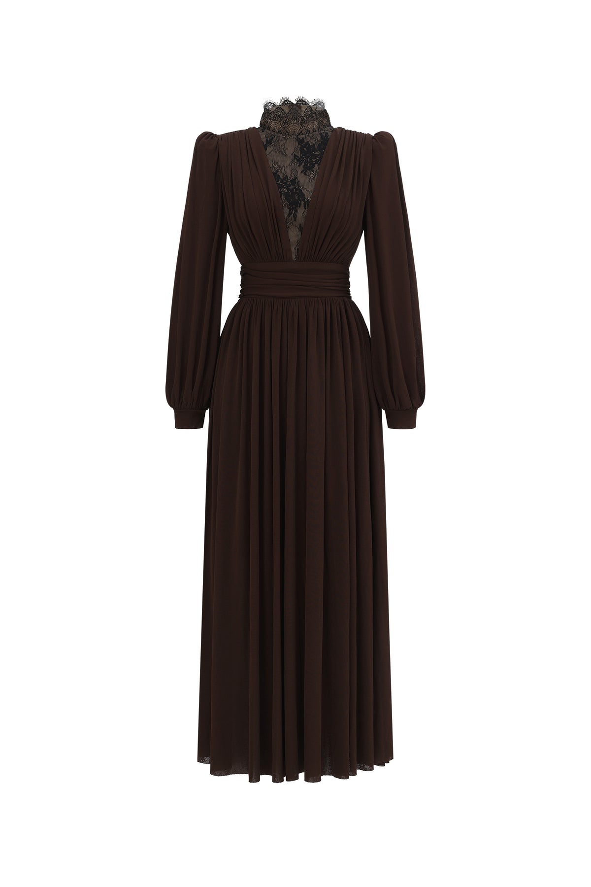 Rebecca Chic Contour Long Sleeve Ruched Lace Knit Maxi Dress