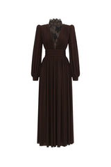Rebecca Chic Contour Long Sleeve Ruched Lace Knit Maxi Dress