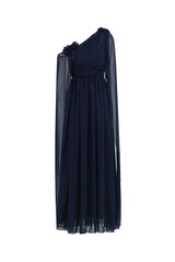 Yannei Elegant Flowy One Shoulder Ruched Floral Maxi Dress