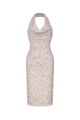Pablo Chic Contour Halter Cowl Neck Sequin Midi Dress