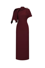 Ferean Elegant Tailored Short Sleeve Asymmetric Drape Maxi Dress