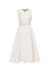 Fallon Elegant Tailored Sleeveless Bow Detailed Woven Maxi Dress