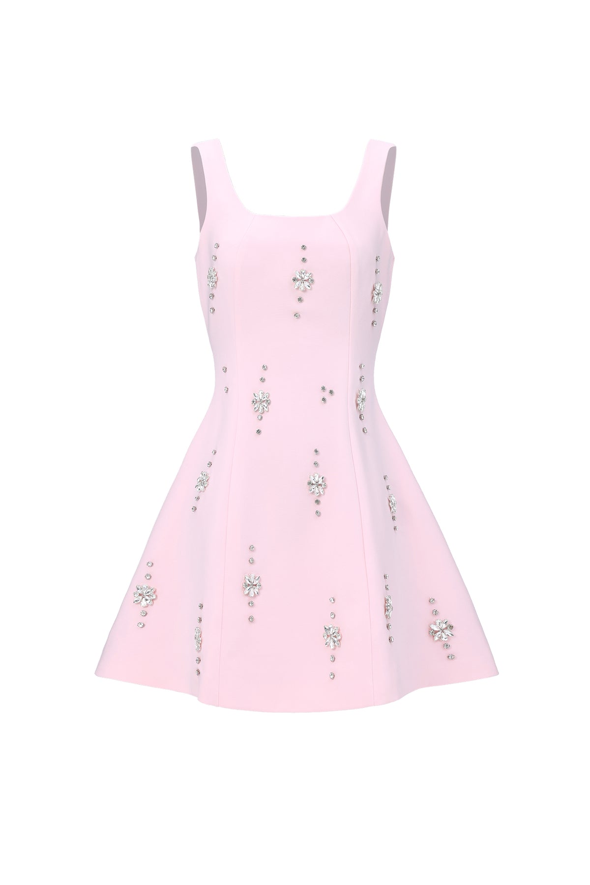 Falisa Classic Tailored Square Neck Rhinestone Woven Mini Dress