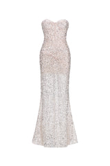 Vla Elegant Contour Strapless Sequin Maxi Dress