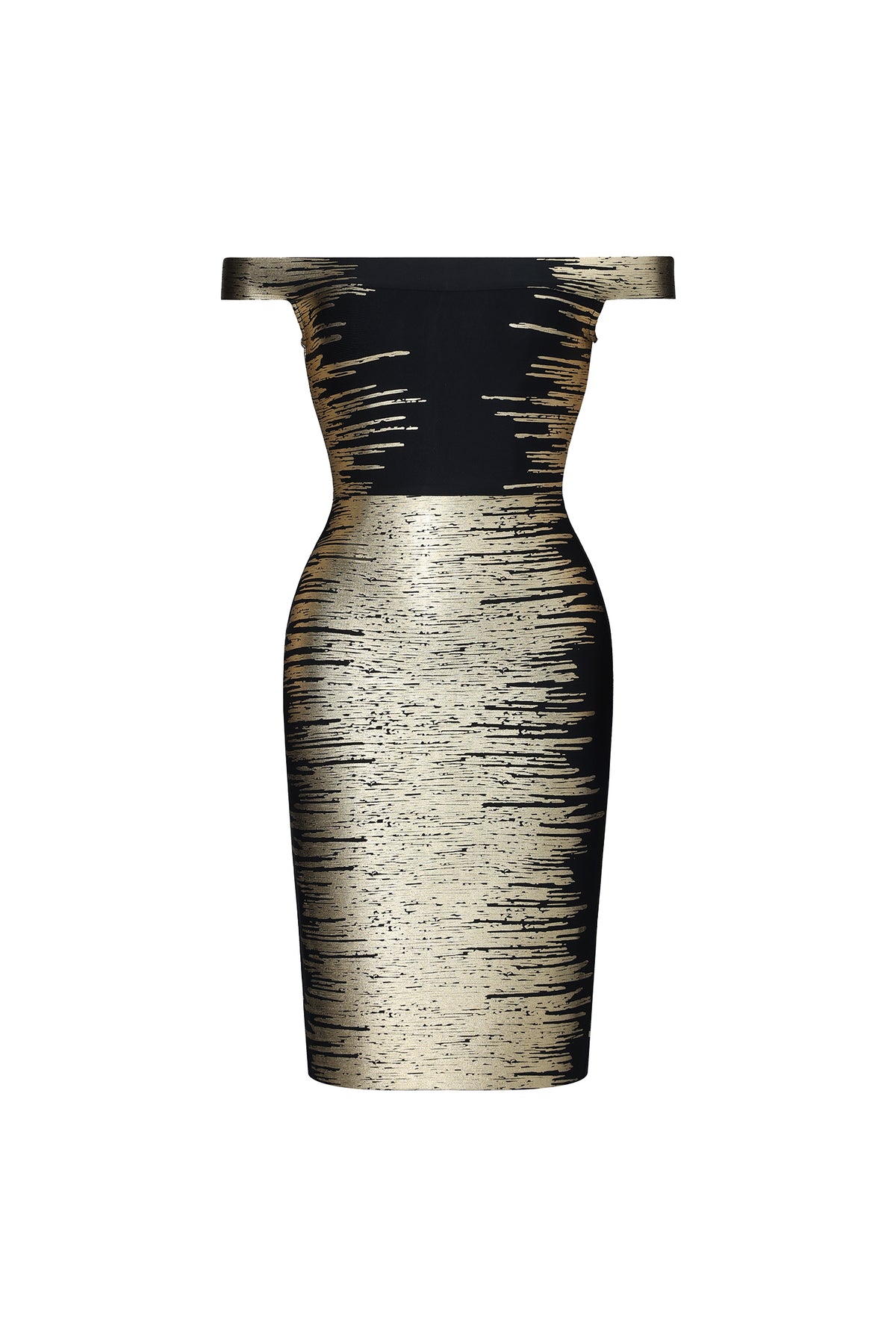 Racy Chic Contour Off Shoulder Metallic Bandage Mini Dress