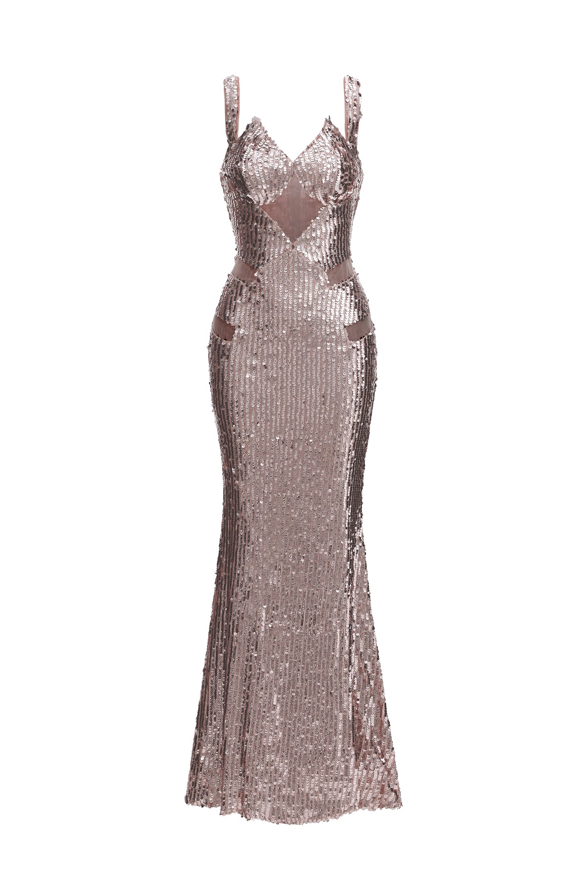 Willi Glamorous Contour V Neck Cut Out Sequin Maxi Dress