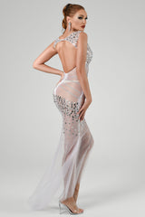 Ditaya Mesh Diamonate Maxi Dress