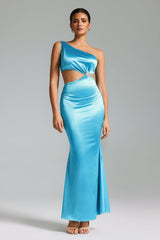 Kanma One Shoulder Cutout Maxi Dress - Blue