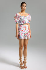 Zalea Puff Sleeves Printed Set - White