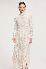 Fringed Midi Skirt With Ribbon Accents