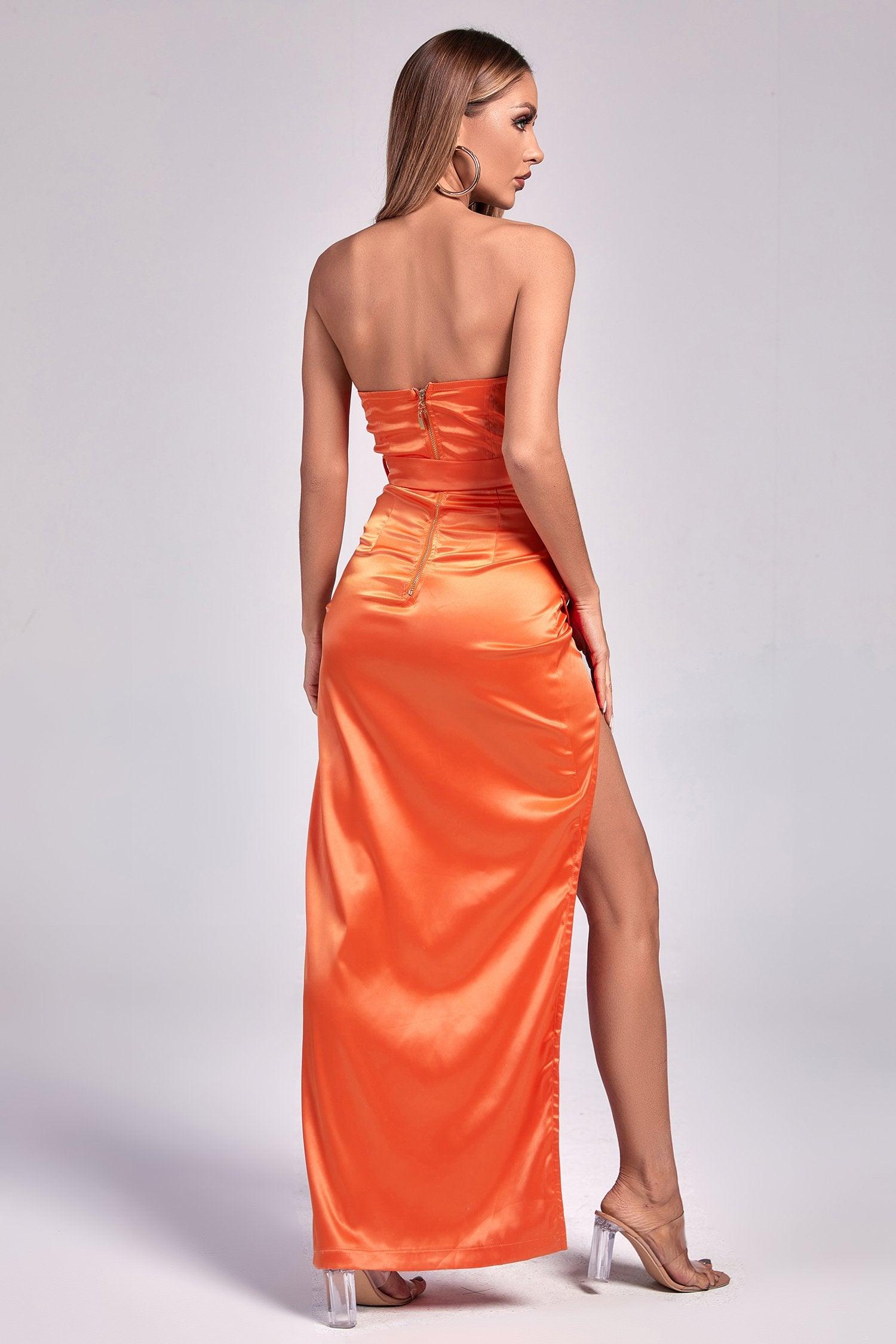 Laura Satin Slit Maxi Dress