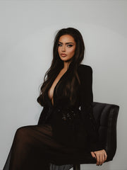 Demri Long Sleeves V-Neck Hollow Out Sequins Maxi Two Piece Set