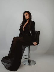 Demri Long Sleeves V-Neck Hollow Out Sequins Maxi Two Piece Set